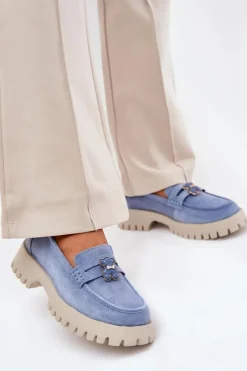 Buty damskie Vinceza Zamszowe Mokasyny Damskie Z Przypinką Miś Vinceza 79533 e Niebieski