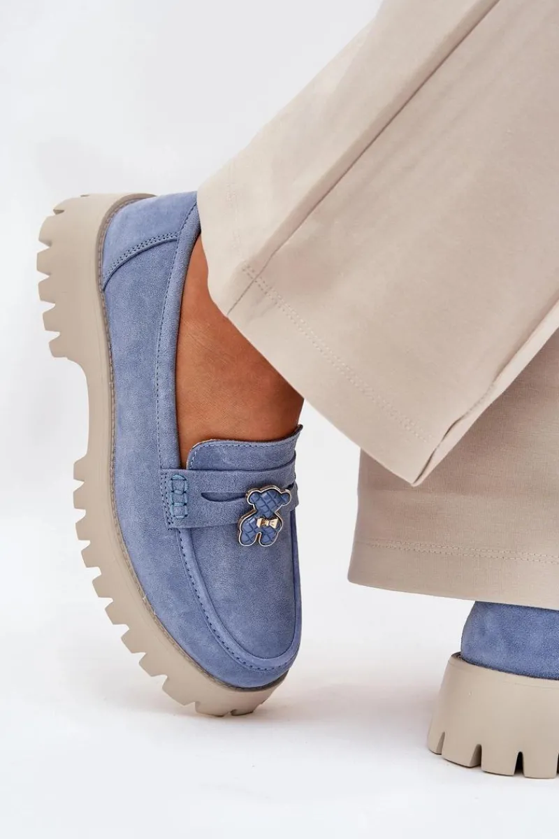 Buty damskie Vinceza Zamszowe Mokasyny Damskie Z Przypinką Miś Vinceza 79533 e Niebieski