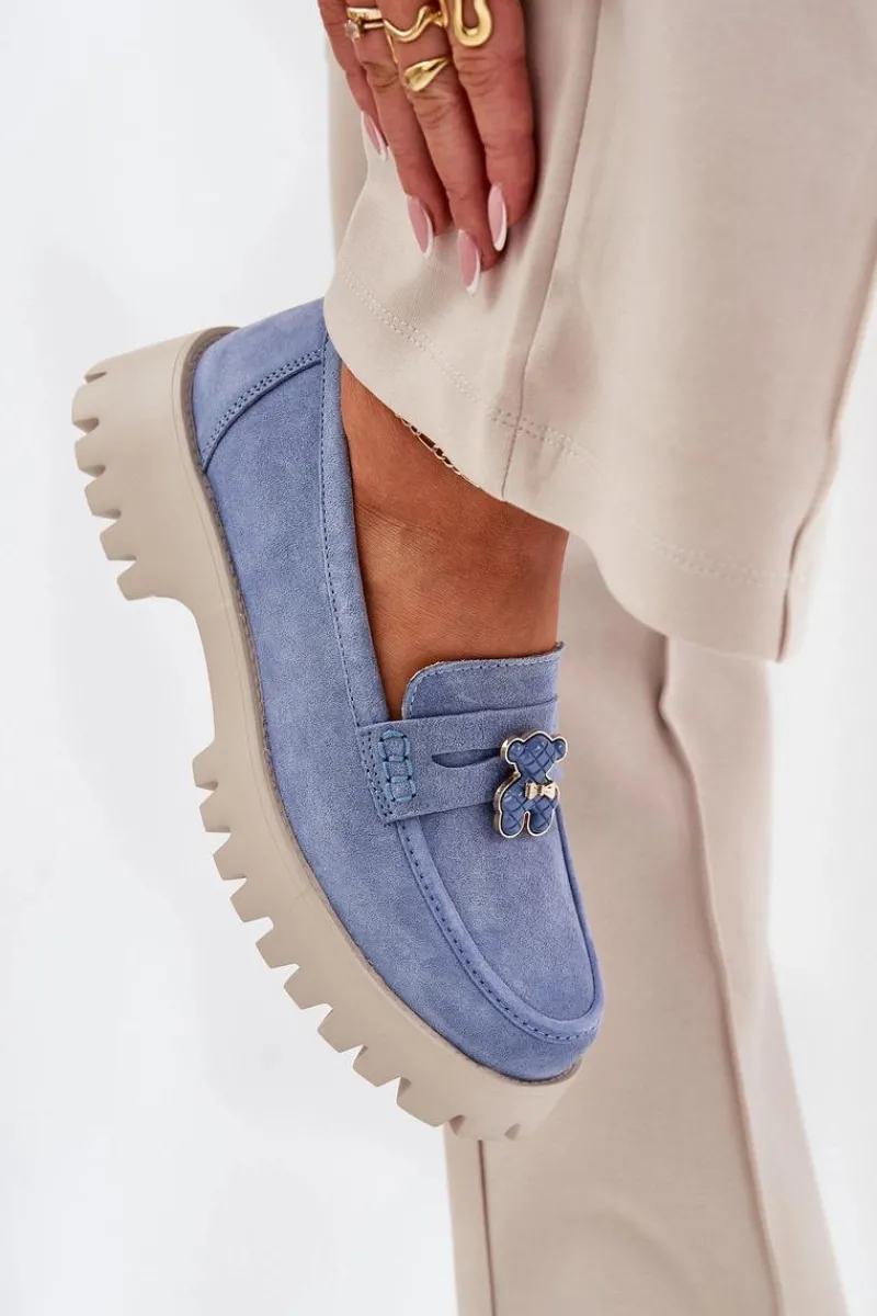 Buty damskie Vinceza Zamszowe Mokasyny Damskie Z Przypinką Miś Vinceza 79533 e Niebieski