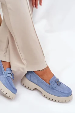 Buty damskie Vinceza Zamszowe Mokasyny Damskie Z Przypinką Miś Vinceza 79533 e Niebieski