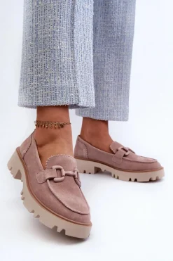 Loafersy Damskie|Mokasyny Płaskie></noscript>Damskie buty S.Barski Zamszowe Mokasyny Damskie Z Ozdobą D&A TW117 Różowe Różowy