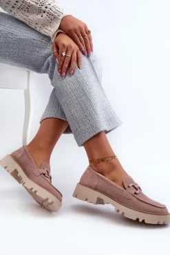 Loafersy Damskie|Mokasyny Płaskie></noscript>Damskie buty S.Barski Zamszowe Mokasyny Damskie Z Ozdobą D&A TW117 Różowe Różowy