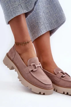 Loafersy Damskie|Mokasyny Płaskie></noscript>Damskie buty S.Barski Zamszowe Mokasyny Damskie Z Ozdobą D&A TW117 Różowe Różowy