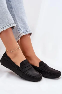 Clearance Big Star Shoes Zamszowe Mokasyny Damskie Big Star RR274948 Czarne Czarny