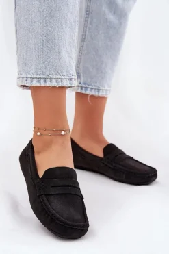 Clearance Big Star Shoes Zamszowe Mokasyny Damskie Big Star RR274948 Czarne Czarny