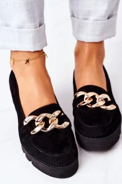 Outlet Zamszowe Mokasyny Lewski Shoes 3040 Czarne Damskie Mokasyny Damskie Zamszowe