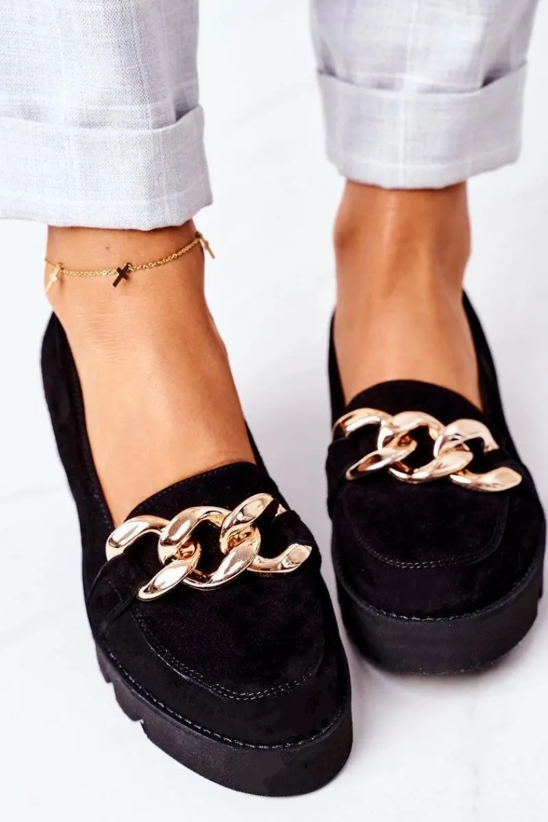 Outlet Zamszowe Mokasyny Lewski Shoes 3040 Czarne Damskie Mokasyny Damskie Zamszowe