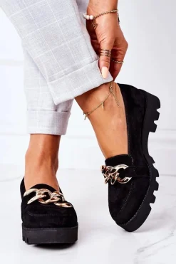 Outlet Zamszowe Mokasyny Lewski Shoes 3040 Czarne Damskie Mokasyny Damskie Zamszowe