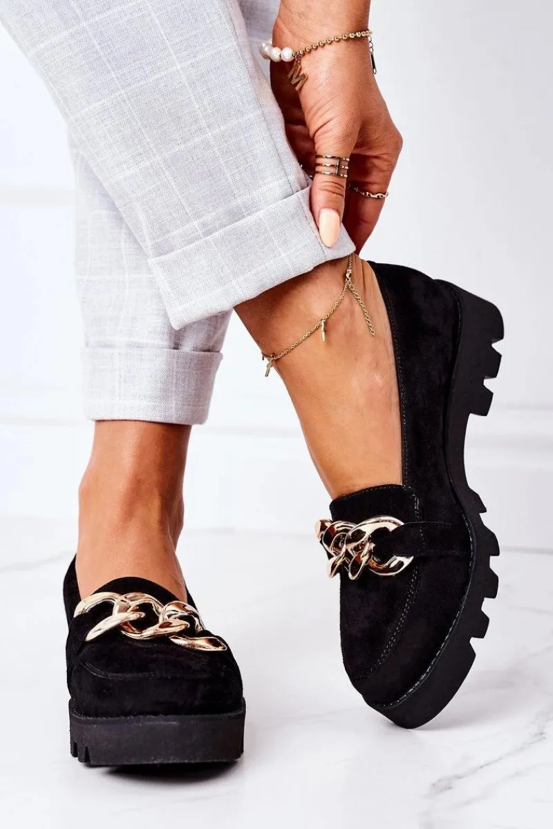 Outlet Zamszowe Mokasyny Lewski Shoes 3040 Czarne Damskie Mokasyny Damskie Zamszowe