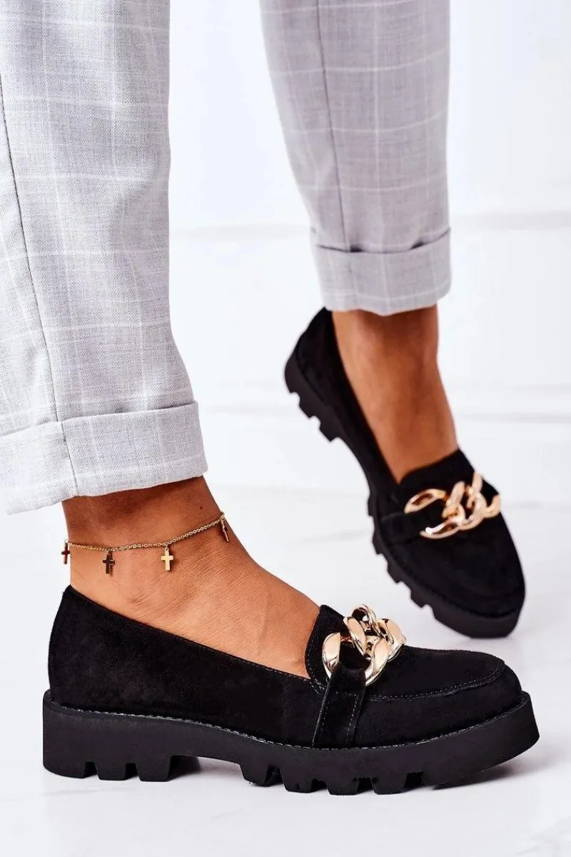 Outlet Zamszowe Mokasyny Lewski Shoes 3040 Czarne Damskie Mokasyny Damskie Zamszowe