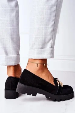 Outlet Zamszowe Mokasyny Lewski Shoes 3040 Czarne Damskie Mokasyny Damskie Zamszowe