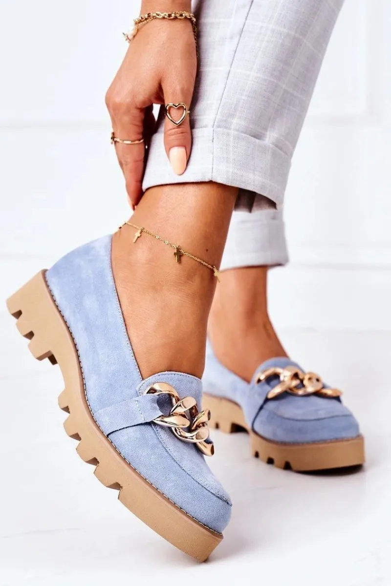 New Boto Zamszowe Mokasyny Lewski Shoes 3040 Błękitne