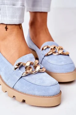 New Boto Zamszowe Mokasyny Lewski Shoes 3040 Błękitne