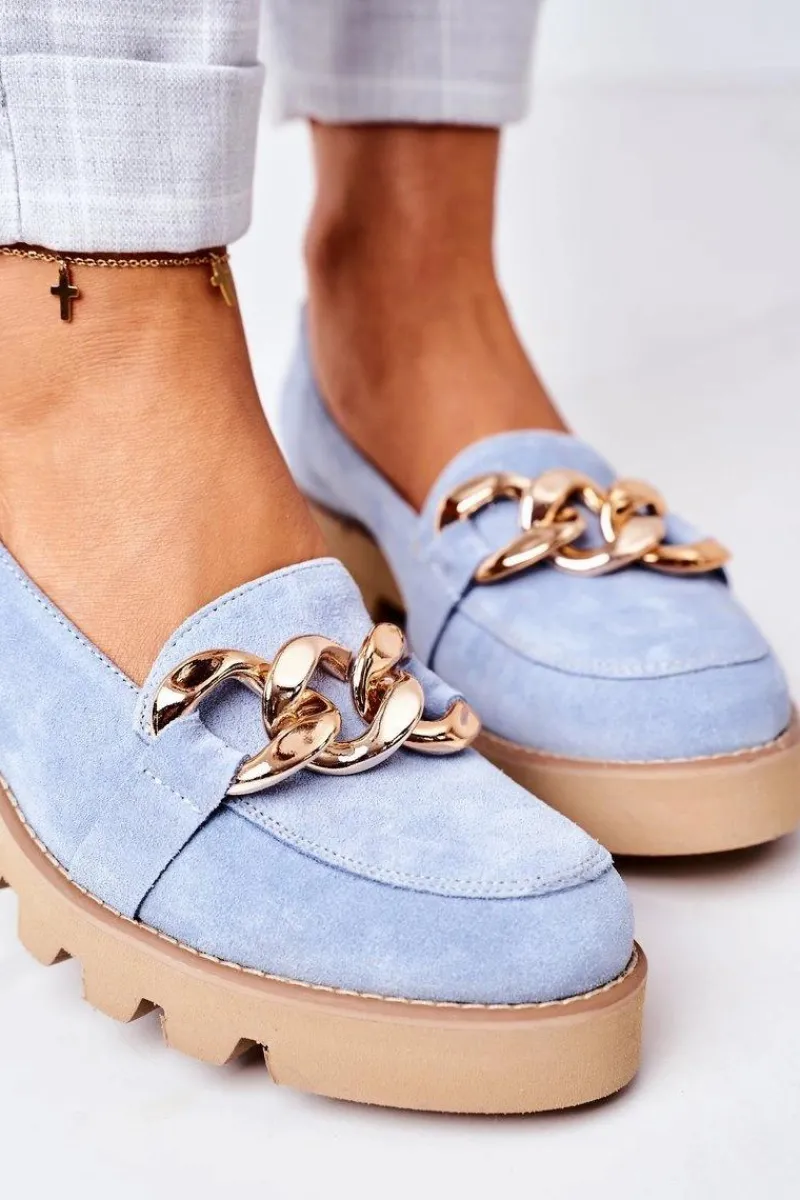 New Boto Zamszowe Mokasyny Lewski Shoes 3040 Błękitne