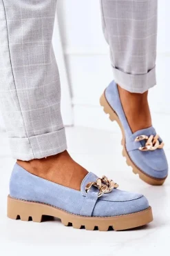 New Boto Zamszowe Mokasyny Lewski Shoes 3040 Błękitne