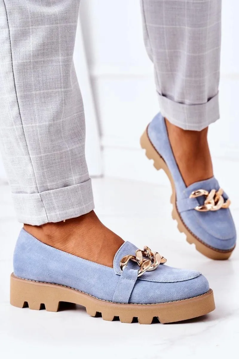 New Boto Zamszowe Mokasyny Lewski Shoes 3040 Błękitne