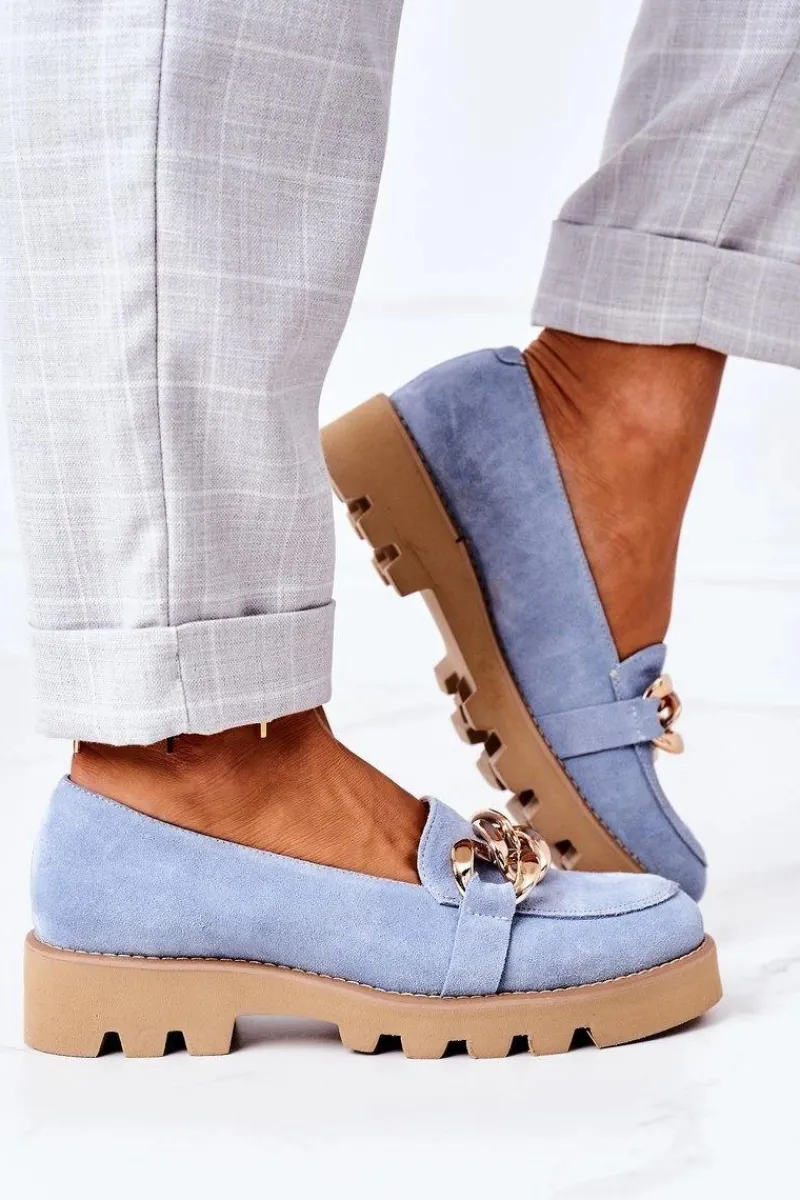 New Boto Zamszowe Mokasyny Lewski Shoes 3040 Błękitne