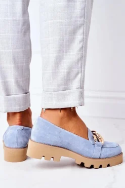 New Boto Zamszowe Mokasyny Lewski Shoes 3040 Błękitne