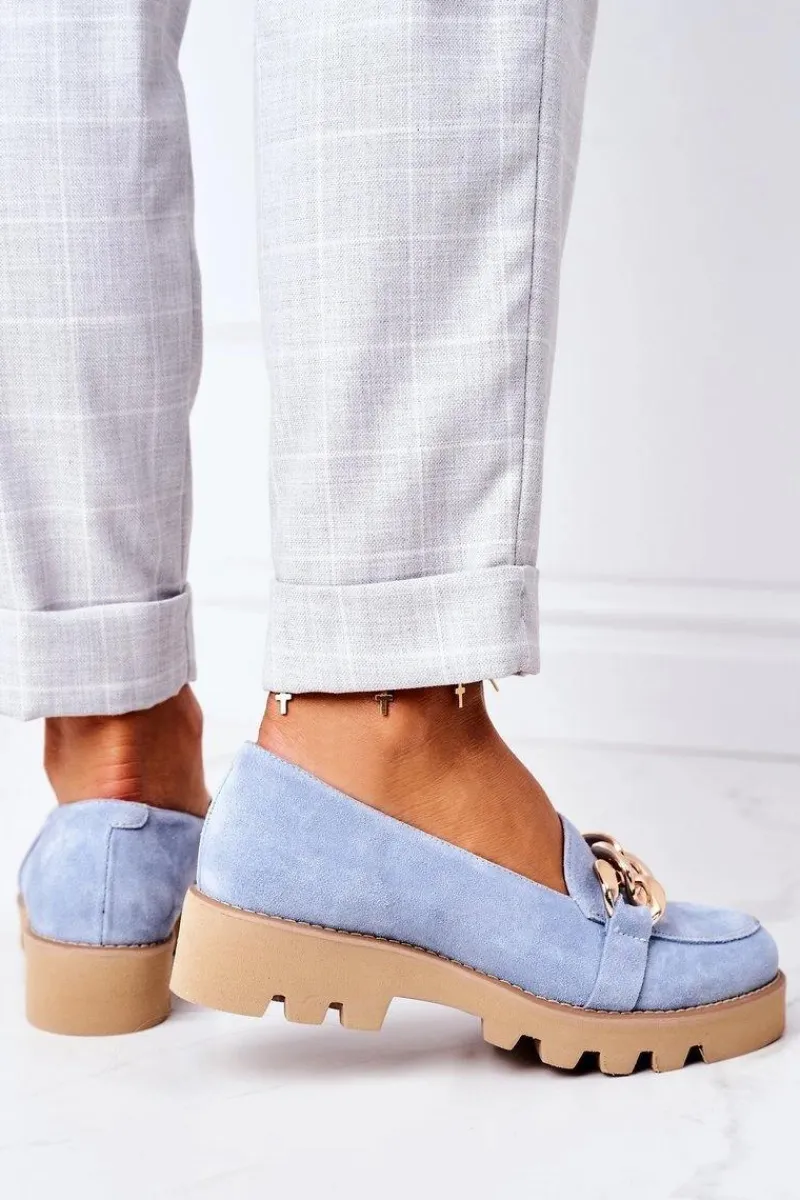 New Boto Zamszowe Mokasyny Lewski Shoes 3040 Błękitne