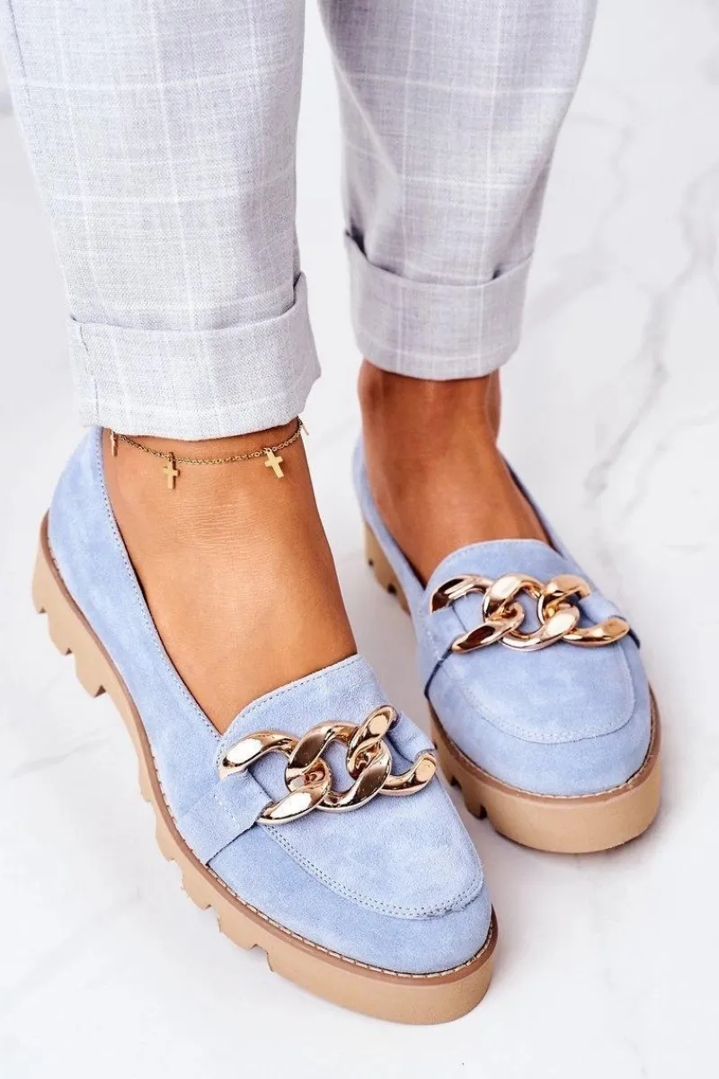 New Boto Zamszowe Mokasyny Lewski Shoes 3040 Błękitne