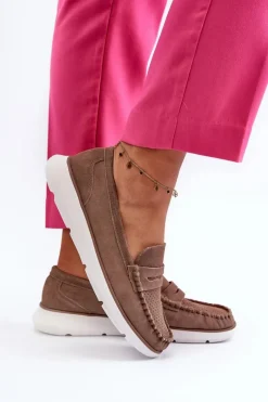 Clearance Buty Sergio Leone Zamszowe Mokasyny Na Platformie Sergio Leone SP012 Brązowe Brązowy