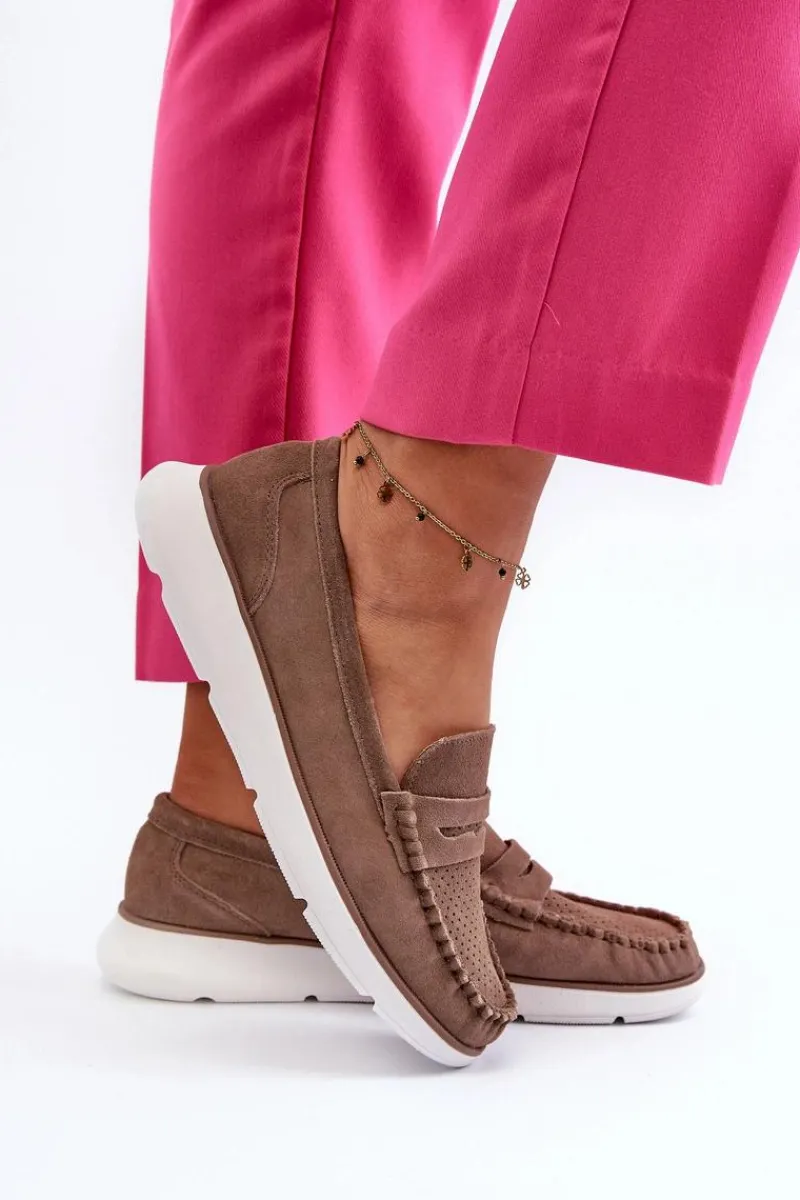 Clearance Buty Sergio Leone Zamszowe Mokasyny Na Platformie Sergio Leone SP012 Brązowe Brązowy