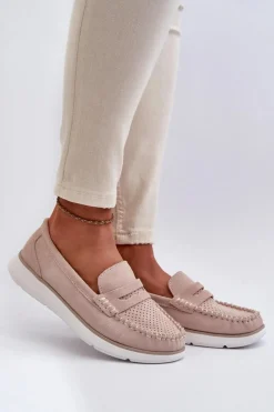 Loafersy Damskie|Mokasyny Na Platformie>Buty Sergio Leone Zamszowe Mokasyny Na Platformie Sergio Leone SP012 Beżowe Beżowy