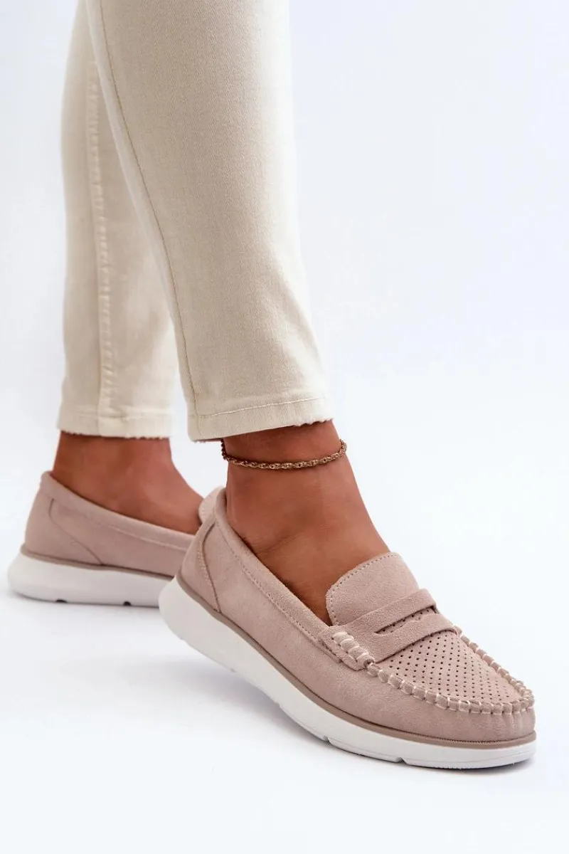 Loafersy Damskie|Mokasyny Na Platformie>Buty Sergio Leone Zamszowe Mokasyny Na Platformie Sergio Leone SP012 Beżowe Beżowy