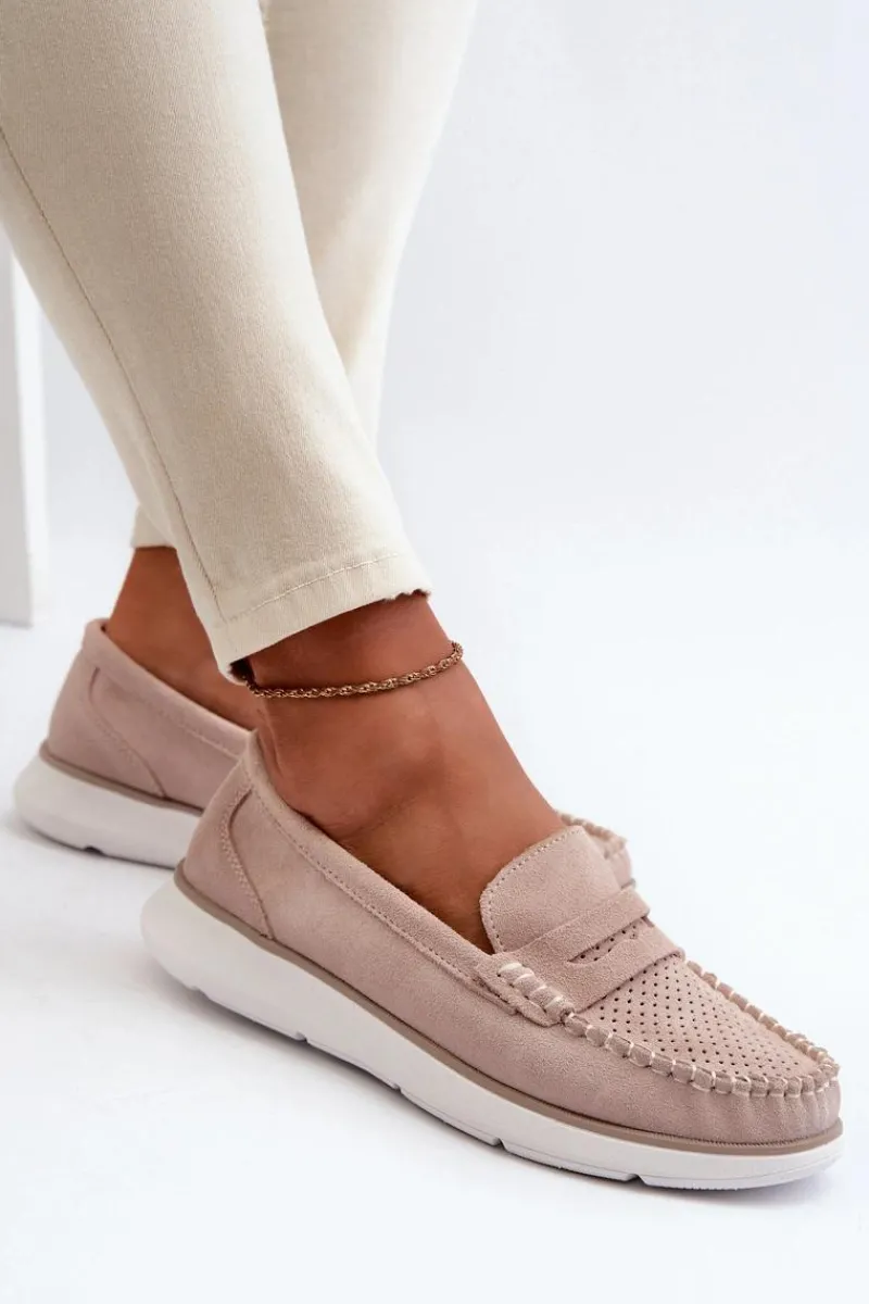 Loafersy Damskie|Mokasyny Na Platformie>Buty Sergio Leone Zamszowe Mokasyny Na Platformie Sergio Leone SP012 Beżowe Beżowy