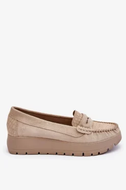 Mokasyny Na Platformie|Mokasyny Damskie Zamszowe></noscript>Boto Zamszowe Mokasyny Na Platformie Jasnobeżowe Lemar Milana