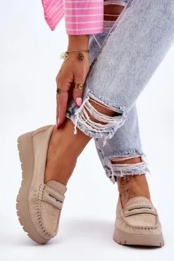 Mokasyny Na Platformie|Mokasyny Damskie Zamszowe></noscript>Boto Zamszowe Mokasyny Na Platformie Jasnobeżowe Lemar Milana