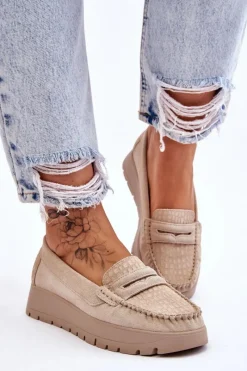 Mokasyny Na Platformie|Mokasyny Damskie Zamszowe></noscript>Boto Zamszowe Mokasyny Na Platformie Jasnobeżowe Lemar Milana