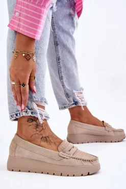 Mokasyny Na Platformie|Mokasyny Damskie Zamszowe></noscript>Boto Zamszowe Mokasyny Na Platformie Jasnobeżowe Lemar Milana