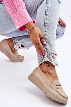 Mokasyny Na Platformie|Mokasyny Damskie Zamszowe></noscript>Boto Zamszowe Mokasyny Na Platformie Jasnobeżowe Lemar Milana