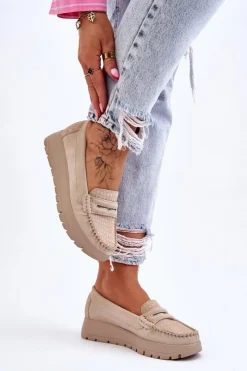 Mokasyny Na Platformie|Mokasyny Damskie Zamszowe></noscript>Boto Zamszowe Mokasyny Na Platformie Jasnobeżowe Lemar Milana