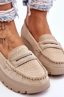 Mokasyny Na Platformie|Mokasyny Damskie Zamszowe></noscript>Boto Zamszowe Mokasyny Na Platformie Jasnobeżowe Lemar Milana