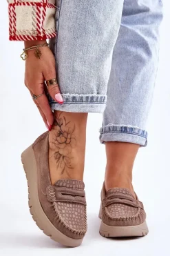 New Boto Zamszowe Mokasyny Na Platformie Ciemnobeżowe Lemar Milana