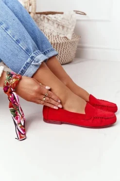 Mokasyny Damskie Zamszowe>Buty Sergio Leone Zamszowe Mokasyny Sergio Leone MK722 Czerwone