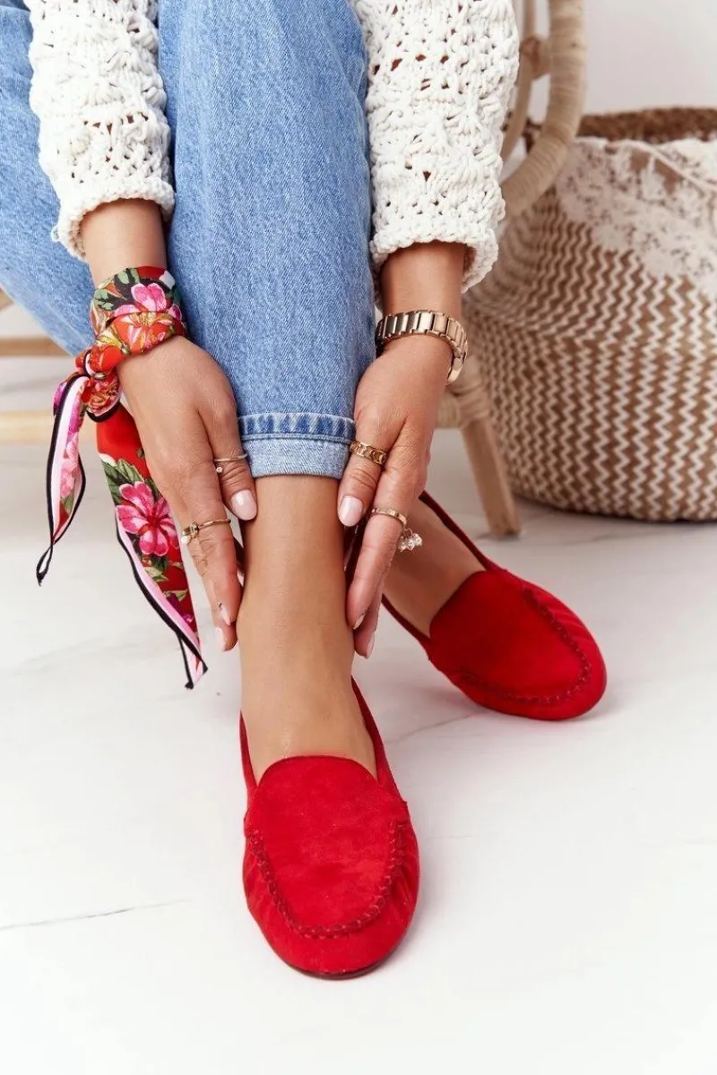 Mokasyny Damskie Zamszowe>Buty Sergio Leone Zamszowe Mokasyny Sergio Leone MK722 Czerwone