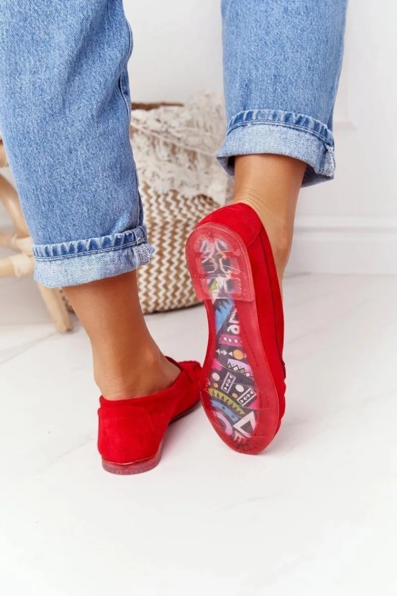 Mokasyny Damskie Zamszowe>Buty Sergio Leone Zamszowe Mokasyny Sergio Leone MK722 Czerwone