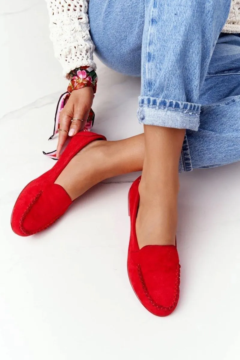 Mokasyny Damskie Zamszowe>Buty Sergio Leone Zamszowe Mokasyny Sergio Leone MK722 Czerwone