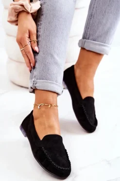 Mokasyny Damskie Zamszowe>Buty Sergio Leone Zamszowe Mokasyny Sergio Leone MK722 Czarne