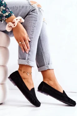 Mokasyny Damskie Zamszowe>Buty Sergio Leone Zamszowe Mokasyny Sergio Leone MK722 Czarne