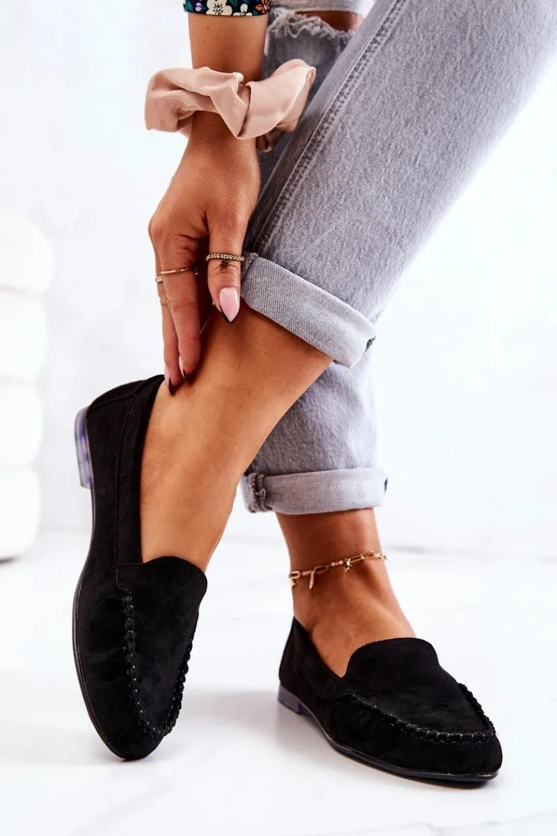 Mokasyny Damskie Zamszowe>Buty Sergio Leone Zamszowe Mokasyny Sergio Leone MK722 Czarne