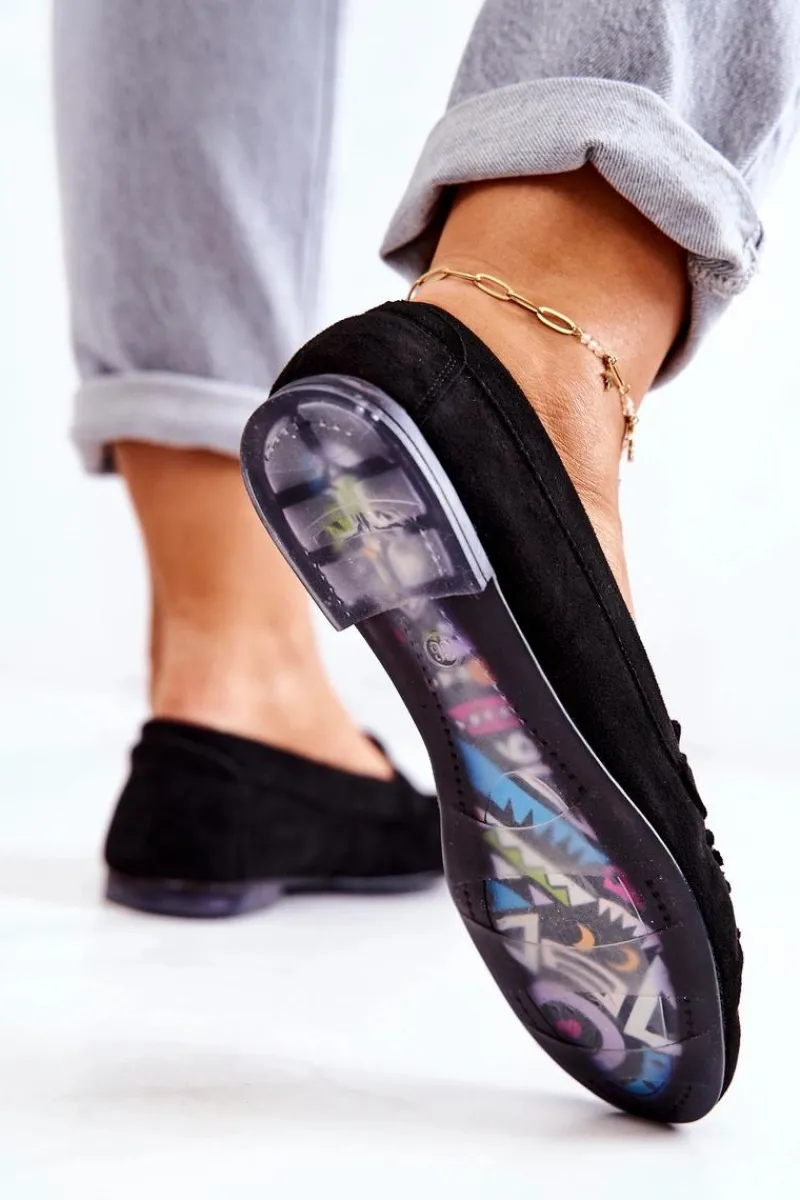 Mokasyny Damskie Zamszowe>Buty Sergio Leone Zamszowe Mokasyny Sergio Leone MK722 Czarne