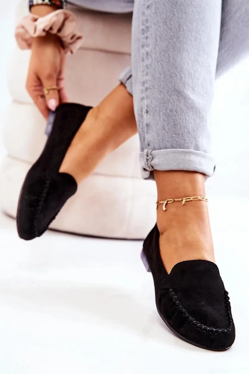 Mokasyny Damskie Zamszowe>Buty Sergio Leone Zamszowe Mokasyny Sergio Leone MK722 Czarne