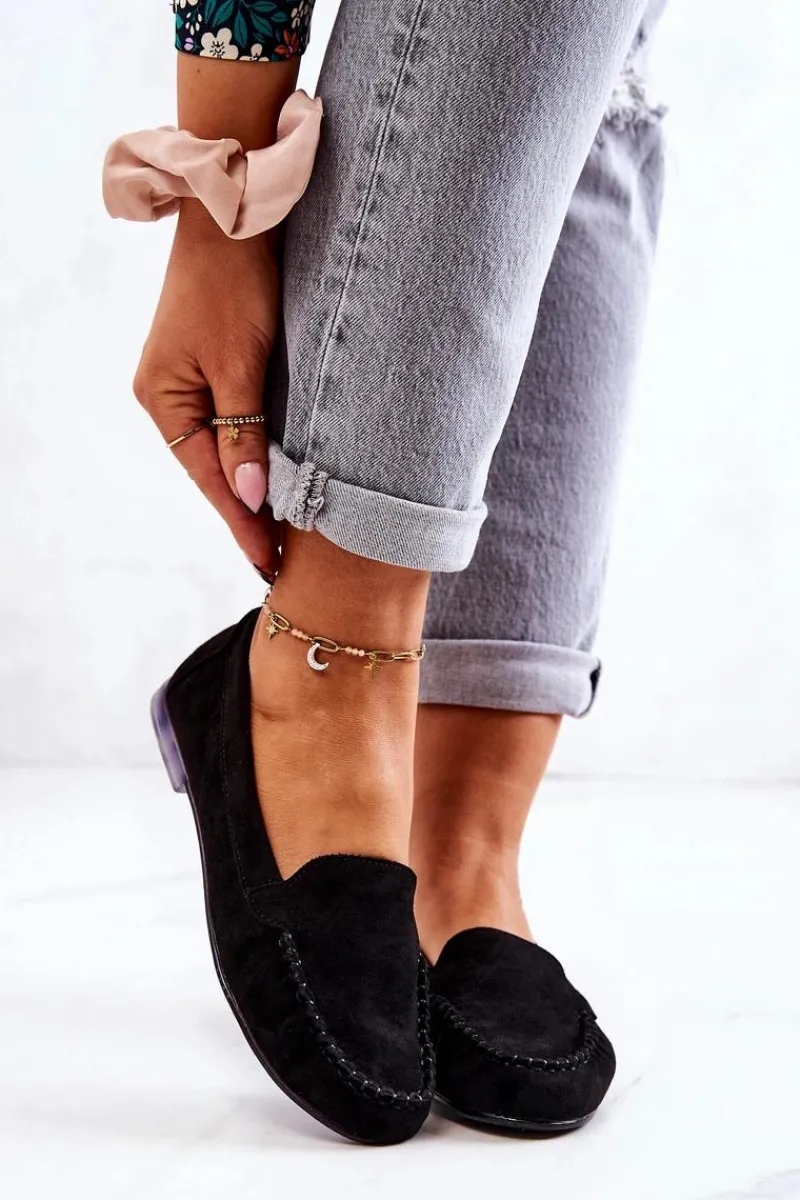 Mokasyny Damskie Zamszowe>Buty Sergio Leone Zamszowe Mokasyny Sergio Leone MK722 Czarne