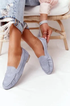 Mokasyny Damskie Zamszowe>Buty Sergio Leone Zamszowe Mokasyny Sergio Leone MK722 Niebieskie