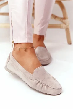 Discount Zamszowe Mokasyny Sergio Leone MK722 Beżowe Damskie Mokasyny Damskie Zamszowe