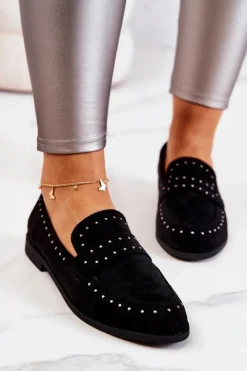 Best Zamszowe Mokasyny Z Dżetami La.Fi 210016B-SU Czarne Damskie Mokasyny Damskie Zamszowe